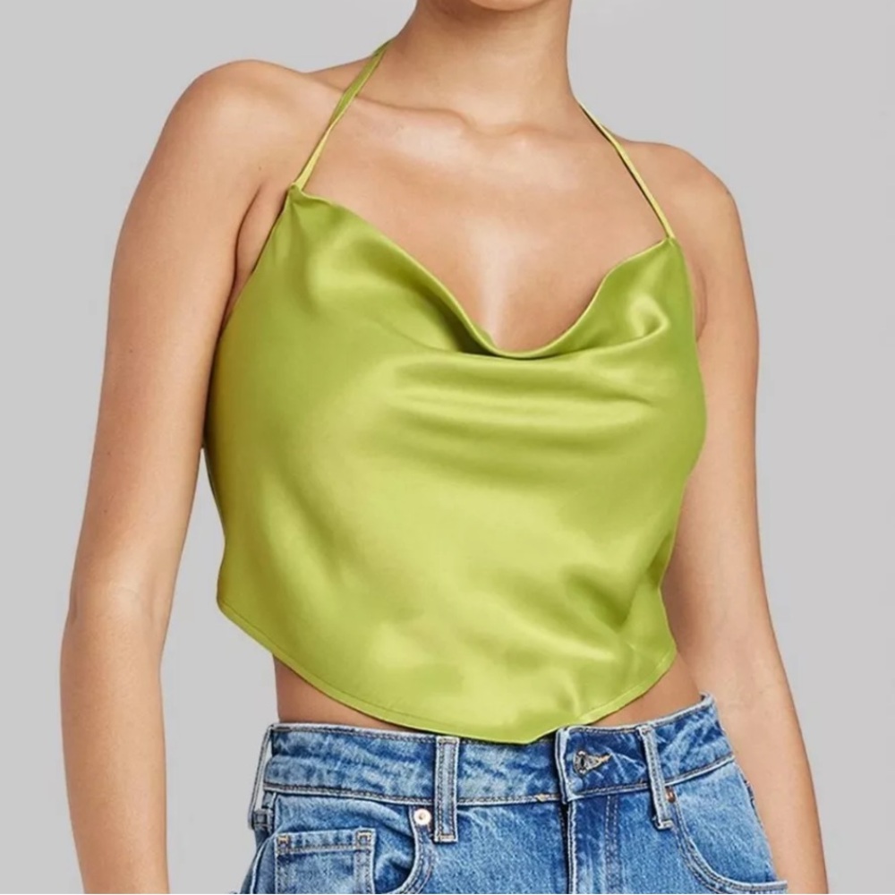 Wild Fable satin halter top (black, size S)